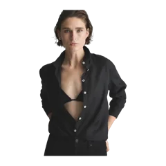 100% European Linen Long Sleeve Shirt Black