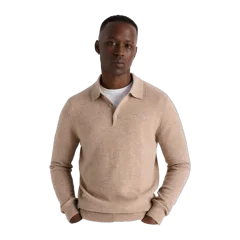 Mongolian Cashmere Polo Sweater Oatmeal