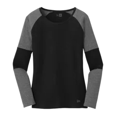 New Era Ladies Tri-Blend Performance Baseball Tee in Dark Graphite/ Black Solid, front
