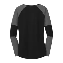 New Era Ladies Tri-Blend Performance Baseball Tee in Dark Graphite/ Black Solid, back