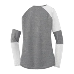 New Era Ladies Tri-Blend Performance Baseball Tee in White/ Shadow Grey, back