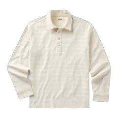 The Long Sleeve Polo in Vintage White Knit Stripe 1