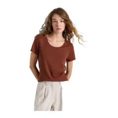 Cotton Modal Scoop Neck Tee Redwood Brown