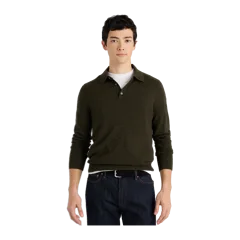 Mongolian Cashmere Polo Sweater Olive Twist