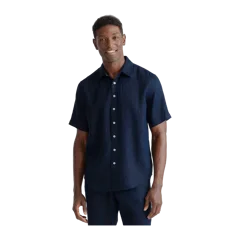 100% European Linen Relaxed Short Sleeve Shirt Deep Navy
