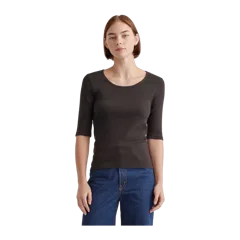 Organic Cotton Micro-Rib Elbow Sleeve Tee Black