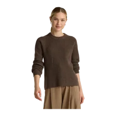 Mongolian Cashmere Fisherman Crewneck Sweater Brown