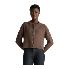 100% Organic Cotton Cropped Cardigan Heather Brown