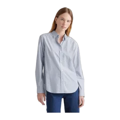 100% Organic Cotton Poplin Long Sleeve Shirt Light Blue Stripe