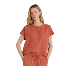 100% Organic Cotton Gauze Roll Sleeve Shirt Spiced Orange