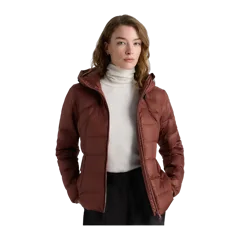 Lightweight Down Packable Puffer Hooded Jacket Redwood Brown