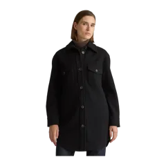 100% Merino Wool Long Shirt Jacket Black