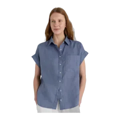 100% European Linen Camp Shirt Moonstone Blue