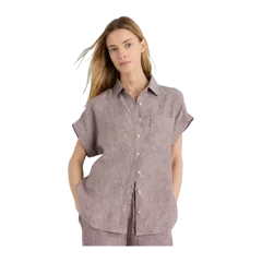 100% European Linen Camp Shirt Taupe Brown Chambray