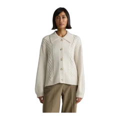 Australian Merino Wool Collared Cable Cardigan Heather Bone