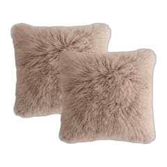 Luxe Mongolian Lamb Pillow Cover (Set of 2) Khaki