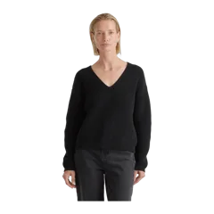 100% Organic Cotton Fisherman V-Neck Sweater Black