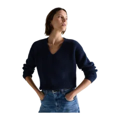 100% Organic Cotton Fisherman V-Neck Sweater Navy