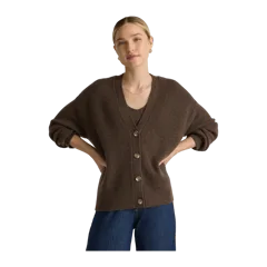 Mongolian Cashmere Fisherman Boxy Cropped Cardigan Sweater Brown