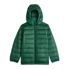 Lightweight Down Hooded Puffer Jacket Dark Green