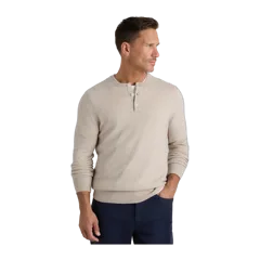 Mongolian Cashmere Henley Sweater Heather Cloud Beige