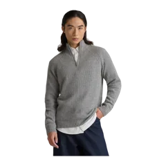 Mongolian Cashmere Fisherman Quarter Zip Sweater Heather Grey