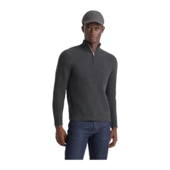 Mongolian Cashmere Fisherman Quarter Zip Sweater Heather Charcoal