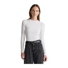 Stretch Cotton Jersey Fitted Long Sleeve T-Shirt Soft White