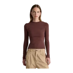 Stretch Cotton Jersey Fitted Long Sleeve T-Shirt Cocoa