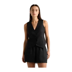 100% European Linen Vest Black