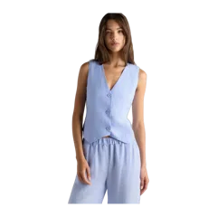 100% European Linen Vest French Blue