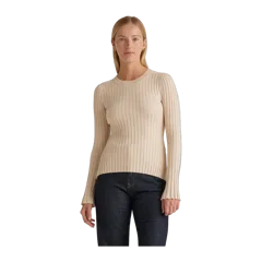 Cotton Cashmere Ribbed Long Sleeve Sweater Heather Oatmeal