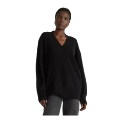 Mongolian Cashmere Oversized V-Neck Sweater Black