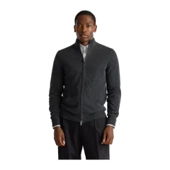 Mongolian Cashmere Full Zip Sweater Heather Charcoal