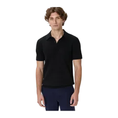 100% Organic Cotton Mesh-Stitch Sweater Polo Black
