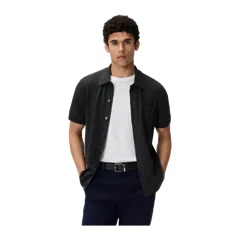 100% Organic Cotton Mesh-Stitch Button-Up Sweater Polo Charcoal