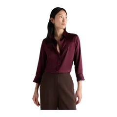 100% Washable Silk Three-Quarter Sleeve Shirt Wine Tasting Red