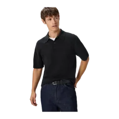 100% Mongolian Cashmere Short Sleeve Polo Sweater Black