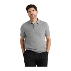 100% Mongolian Cashmere Short Sleeve Polo Sweater Heather Grey