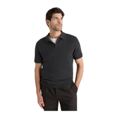 100% Mongolian Cashmere Short Sleeve Polo Sweater Heather Charcoal