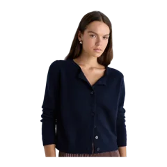 Mongolian Cashmere Cropped Crew Cardigan True Navy