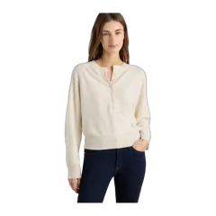 Mongolian Cashmere Dolman Sleeve Henley Sweater Ivory