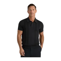 Cotton-Silk Ribbed Short Sleeve Sweater Polo Black