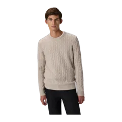 Mongolian Cashmere Classic Cable Crewneck Sweater Heather Cloud Beige