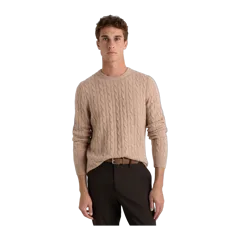 Mongolian Cashmere Classic Cable Crewneck Sweater Oatmeal