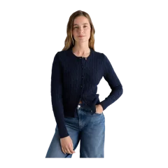 100% Organic Cotton Cable Crew Cardigan Navy