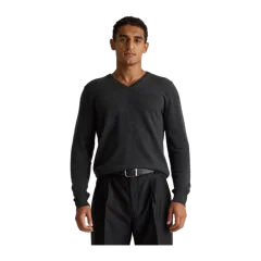 Mongolian Cashmere V-Neck Sweater Heather Charcoal