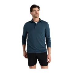Flowknit Breeze Performance Long Sleeve Polo Heather Ocean Navy