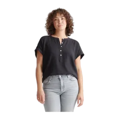 100% Organic Cotton Gauze Roll Sleeve Shirt Black