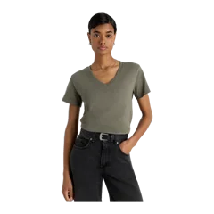 100% Organic Cotton Slub V-Neck Tee Smoked Thyme Green